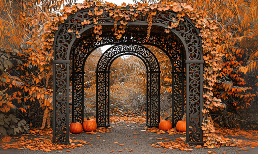 Autumn Trellis Moon Gate Halloween Backdrop