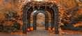 Load image into Gallery viewer, Autumn Trellis Moon Gate Halloween Backdrop
