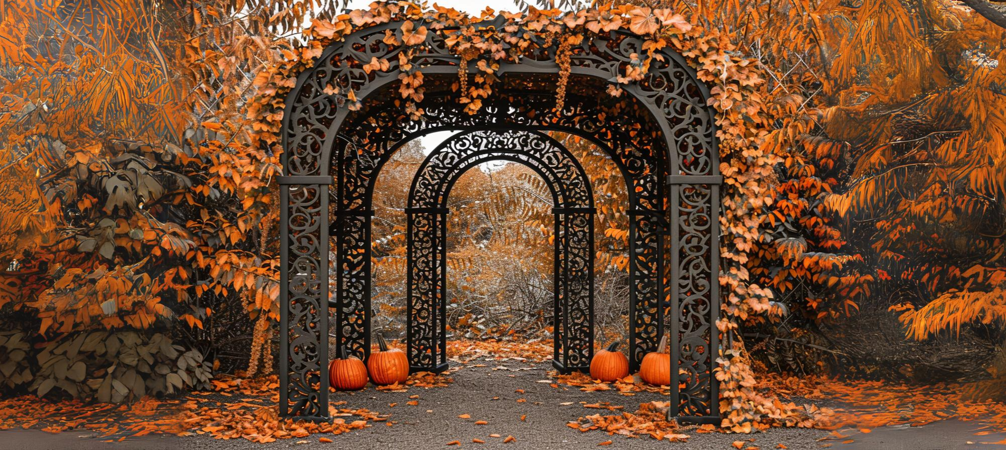 Autumn Trellis Moon Gate Halloween Backdrop