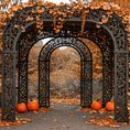 Load image into Gallery viewer, Autumn Trellis Moon Gate Halloween Backdrop
