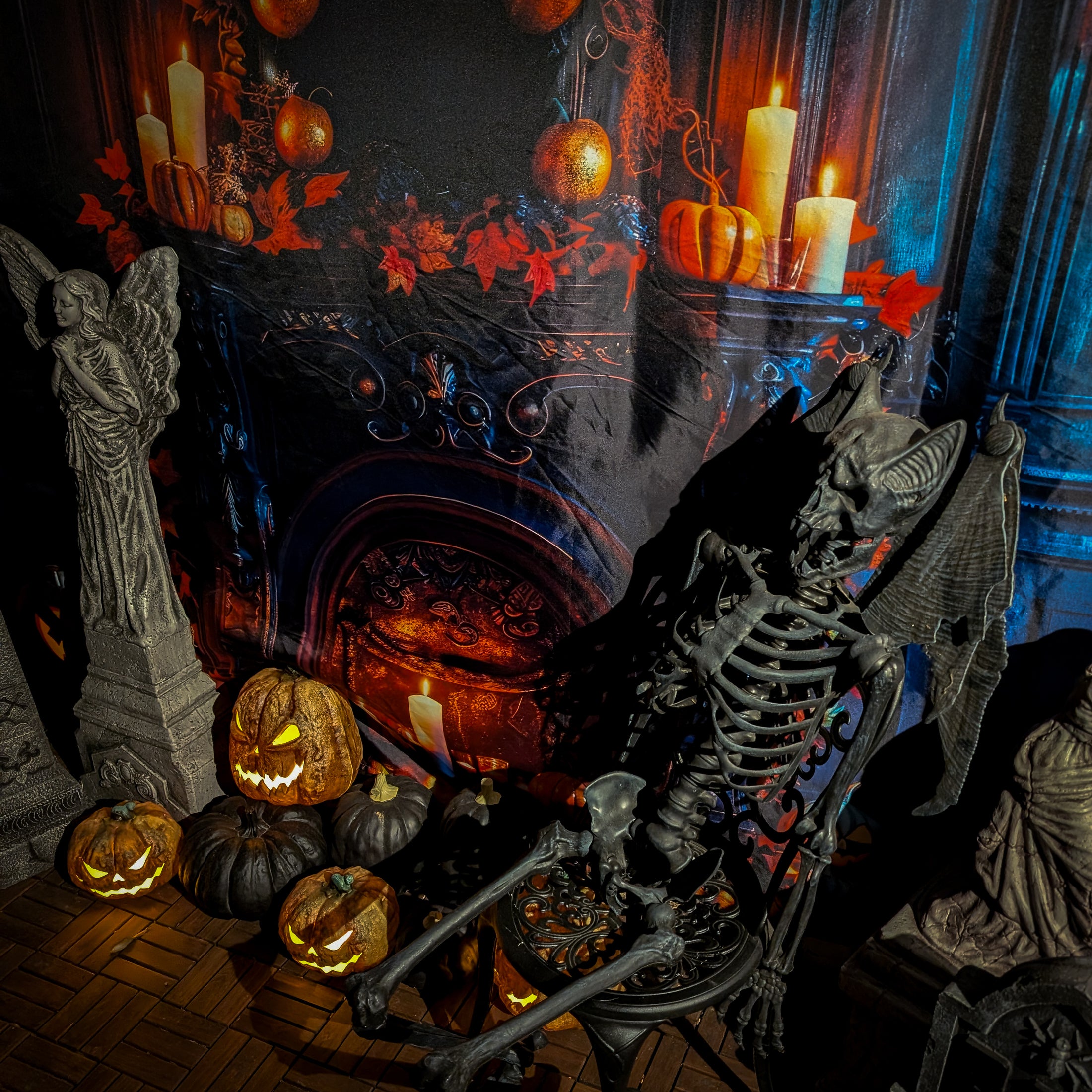 Spooky Hearth Halloween Backdrop