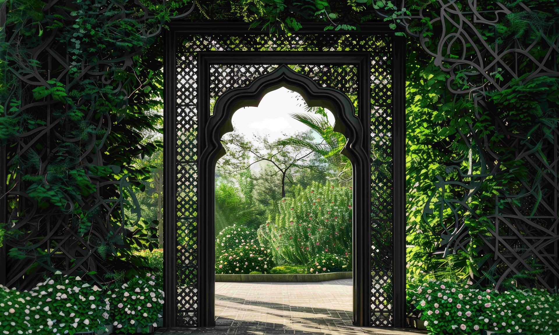 Trellis moon gate garden backdrop 